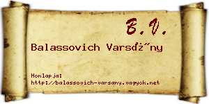 Balassovich Varsány névjegykártya